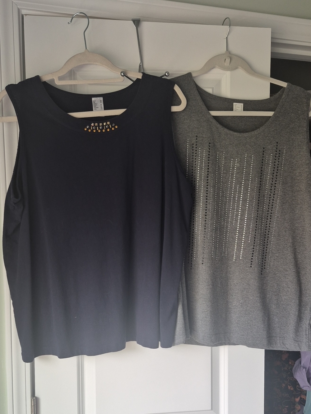 Women’s 2 Embellished Tank Tops - Navy and Gray Size L